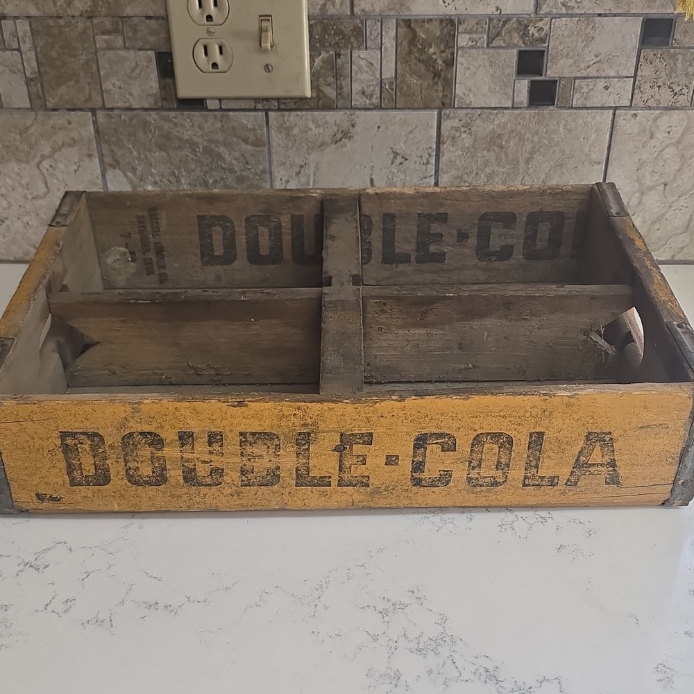 Rare Vintage Yellow Double Cola Wood Crate Soda Pop Carrier